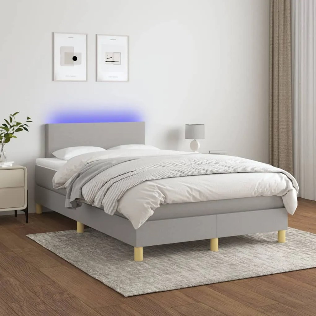 vidaXL Κρεβάτι Boxspring με Στρώμα & LED Αν.Γκρι 120x190εκ. Υφασμάτινο