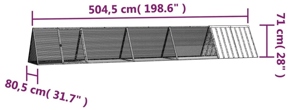 vidaXL Κλουβί Κουνελιών Γκρι 504,5x80,5x71 εκ. Γαλβανισμένος Χάλυβας