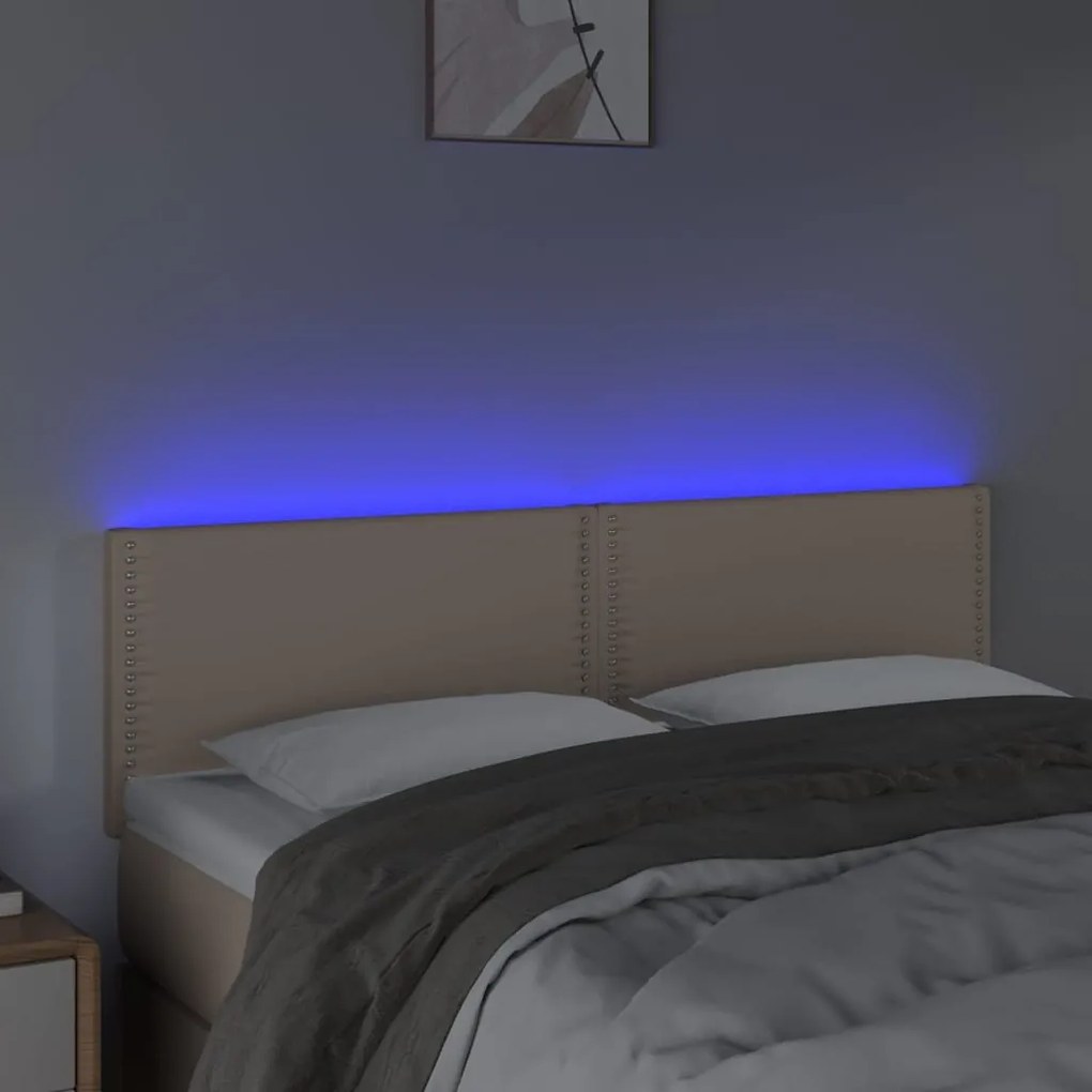 vidaXL Κεφαλάρι Κρεβατιού LED Καπουτσίνο 144x5x78/88 εκ. Συνθετ. Δέρμα