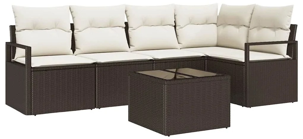 vidaXL Σετ Καναπέ Κήπου 6 pcs Καφέ, Κρέμα Πολυ rattan, βαμμένο ατσάλι