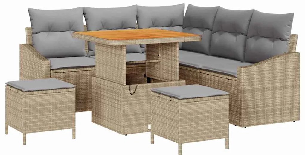 vidaXL Σετ Καναπέ Κήπου με μαξιλάρι 8 pcs Μπεζ Πολυ ράταν