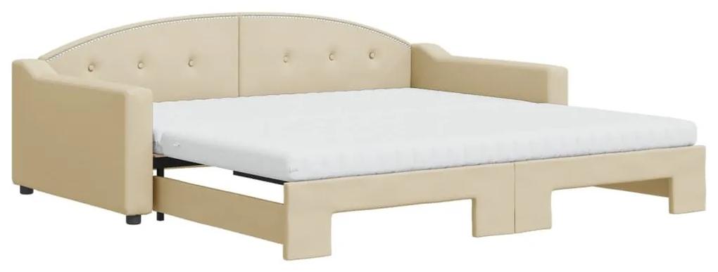 Καναπές Κρεβάτι Συρόμενος Κρεμ 100x200 εκ. Υφασμάτινος Στρώματα - Κρεμ
