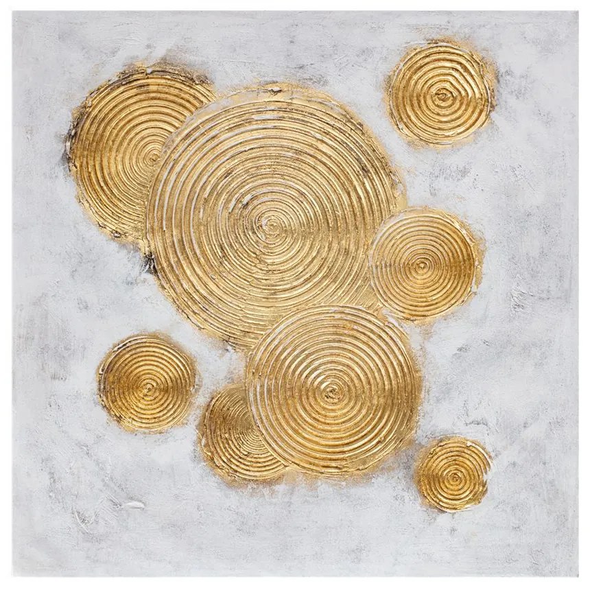 Πίνακας Σε Καμβά Festos 1 021634 82x82xH4,5cm White-Gold Τετράγωνοι Wood, Canvas