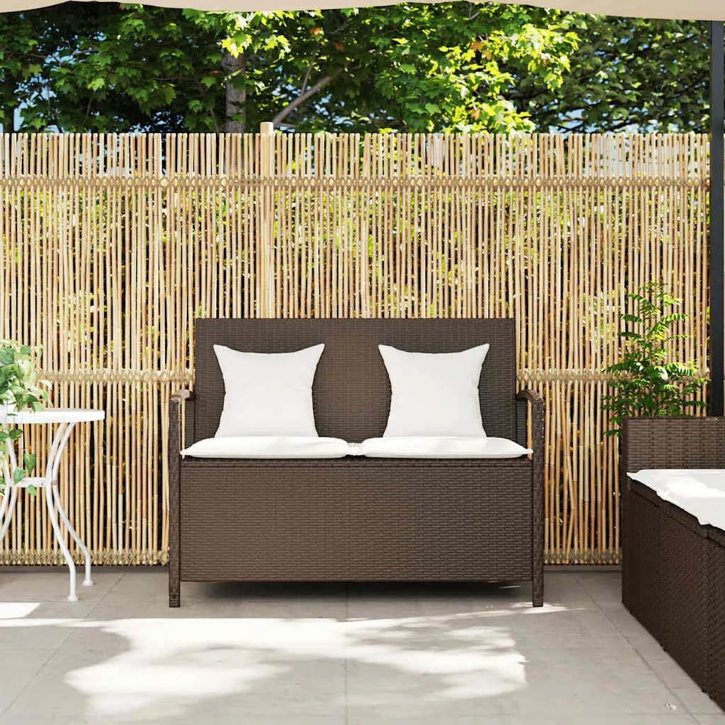 vidaXL Πάγκος αποθήκευσης κήπου με μαξιλάρι Brown Poly Rattan