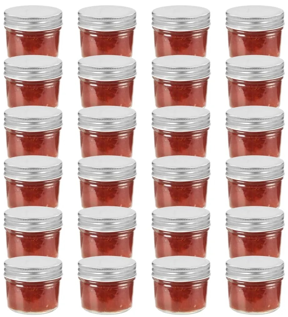 vidaXL Βάζα Μαρμελάδας 24 τεμ. 110 ml Γυάλινα με Ασημένια Καπάκια