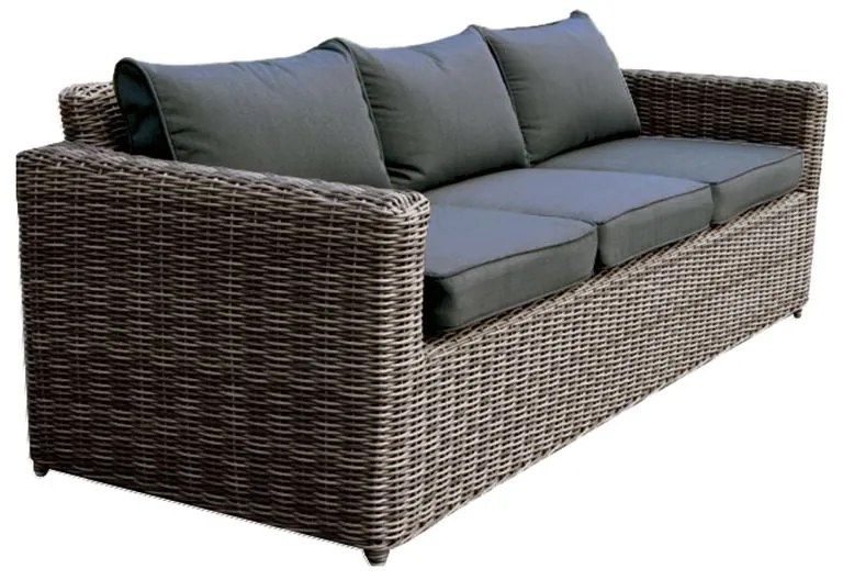 WOODWELL Ε6734,3ARIZONA 3Θέσιος Καναπές Κήπου ALU, 4mm Half-Round Wicker Grey Brown, Μαξιλάρια Ανθρακί 195x77x73cm Ε6734,3