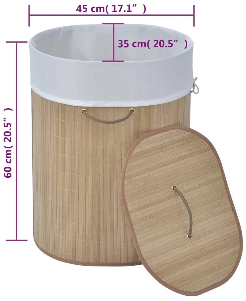 vidaXL Καλάθι Απλύτων Οβάλ Φυσικό Χρώμα από Μπαμπού