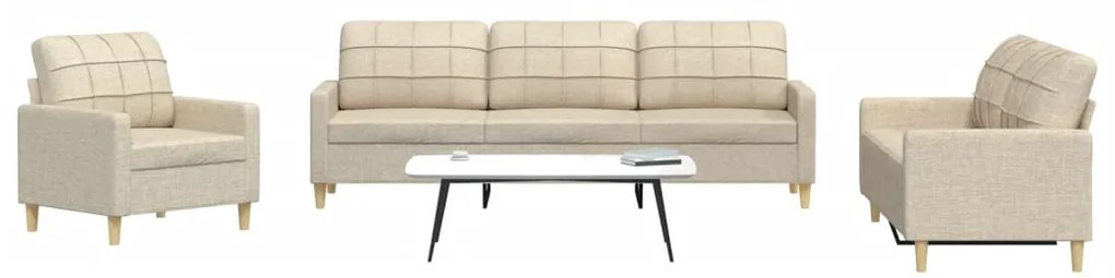 vidaXL Σετ Σαλονιού 3 Τεμαχίων Κρεμ από Ύφασμα Μικροϊνών