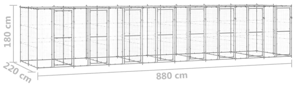 Κλουβί Σκύλου Εξ. Χώρου με Στέγαστρο 19,36 μ² Γαλβ. Χάλυβας - Ασήμι