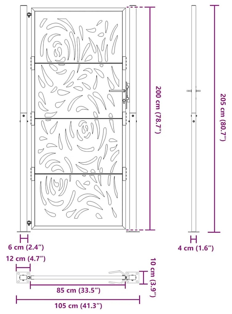 ΠΥΛΗ ΚΗΠΟΥ ΜΑΥΡΗ 105X205 CM ΑΤΣΑΛΙΝΗ ΦΛΟΓΑ ΣΧΕΔΙΑΣΜΟΥ 4100993