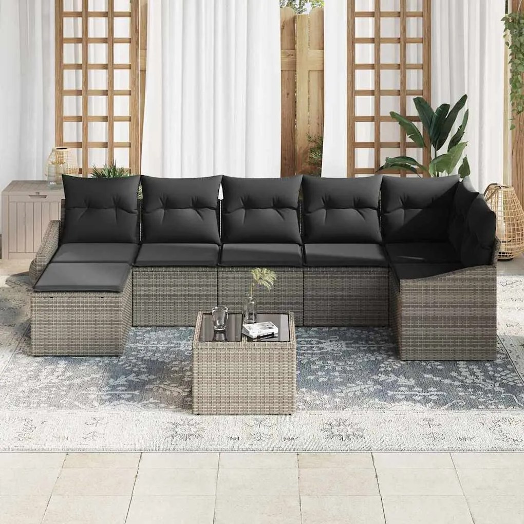 vidaXL Σετ Καναπέ Κήπου 8 pcs Γκρι Πολυ ράταν
