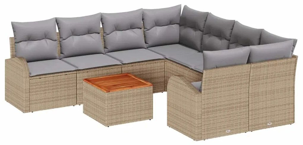 vidaXL Σετ Καναπέ Κήπου 9 pcs Μπεζ Πολυ ράταν