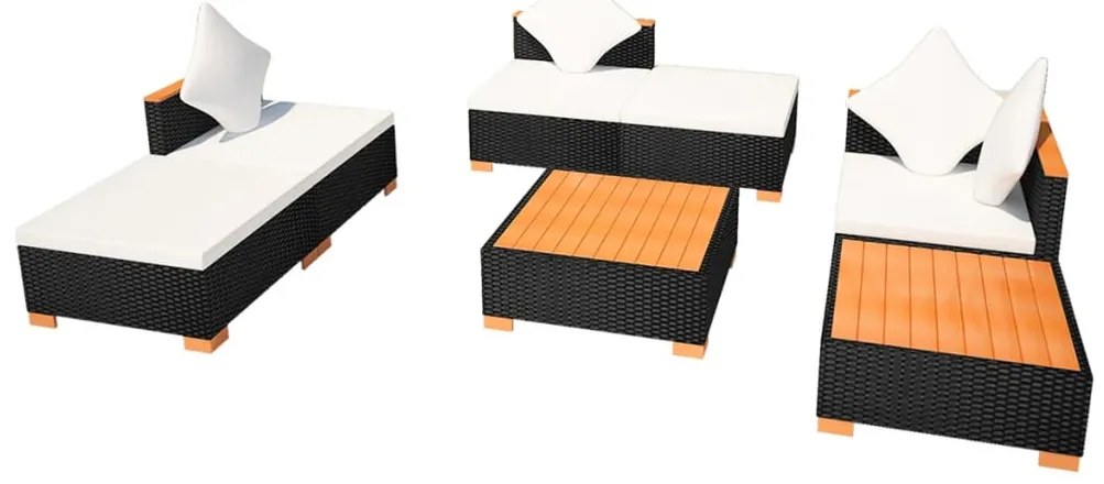 vidaXL Σαλόνι Κήπου 7 Τεμαχίων Μαύρο από Συνθετικό Ρατάν με Μαξιλάρια