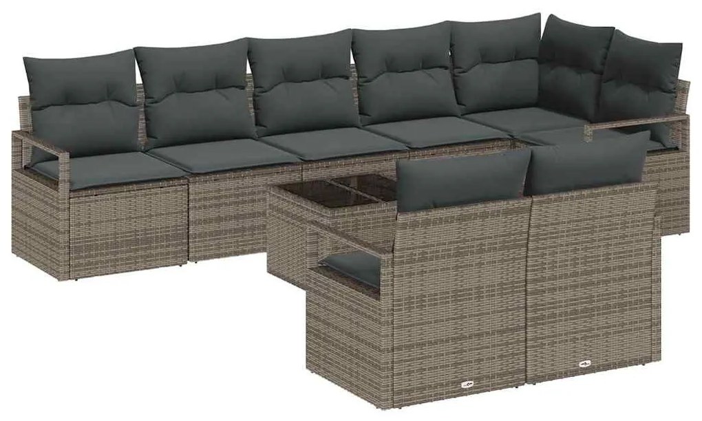 vidaXL Σετ Καναπέ Κήπου 9 pcs Γκρι Πολυ ράταν