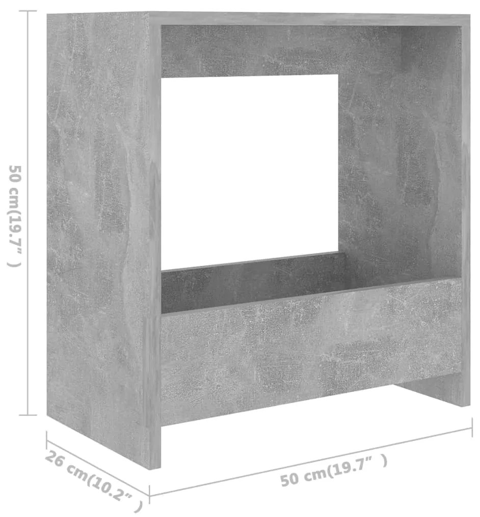 vidaXL Τραπέζι Βοηθητικό Γκρι Σκυροδέματος 50x26x50 εκ. Επεξ. Ξύλο