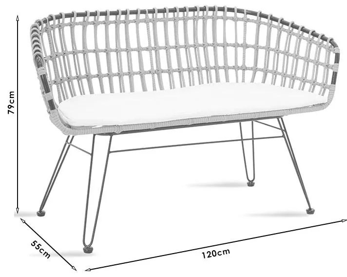 Καναπές 2θέσιος Naoki μέταλλο μαύρο-pe φυσικό 120x55x79εκ 120x55x79 εκ.