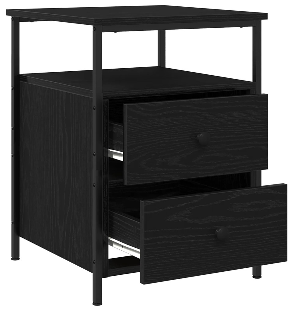 vidaXL Κομοδίνο Μαύρο Δρύινο 44x45x60 εκ Ξύλο MDF και Ατσάλι