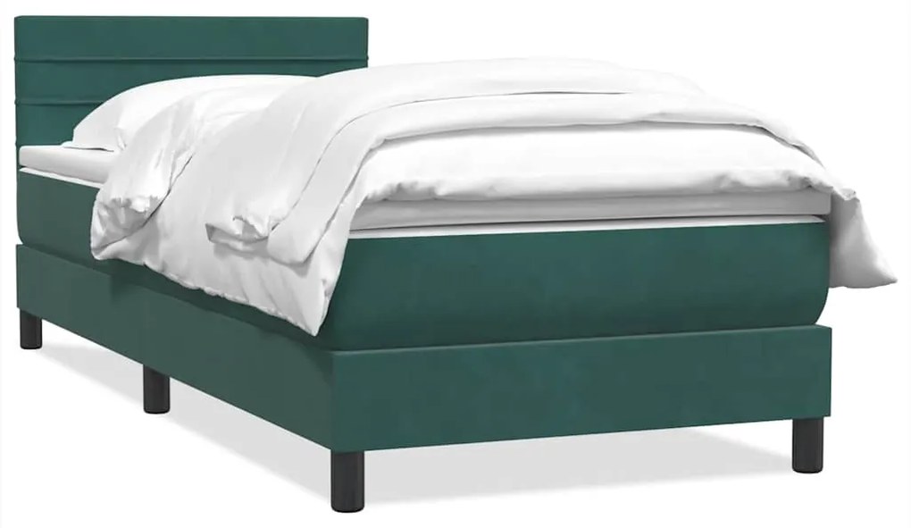 vidaXL Κρεβάτι Boxspring με Στρώμα Σκούρο Πράσινο 100x210εκ. Βελούδινο