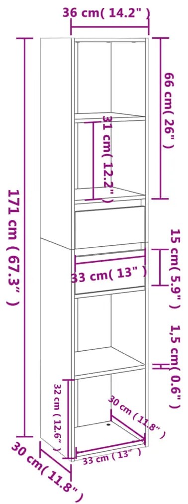 vidaXL Βιβλιοθήκη Γυαλιστερό Λευκό 36 x 30 x 171 εκ. από Επεξ. Ξύλο