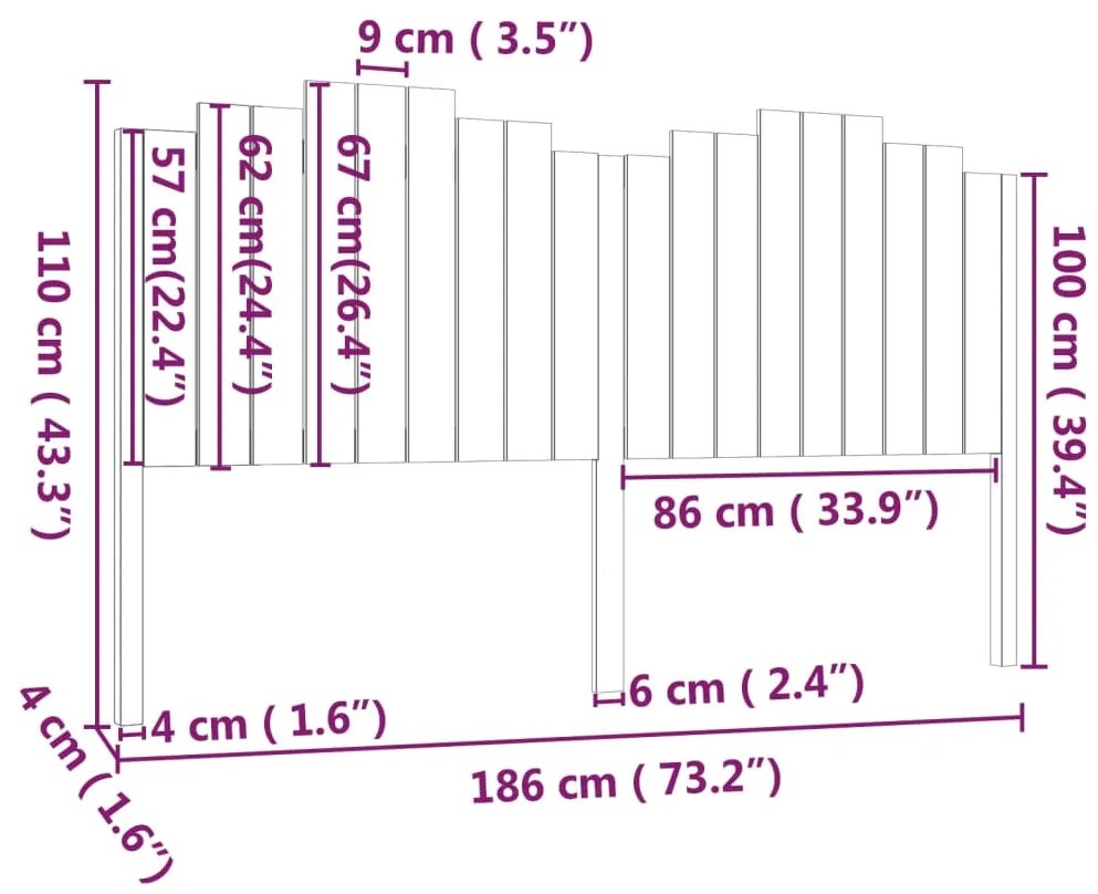 vidaXL Κεφαλάρι Κρεβατιού 186x4x110 εκ. από Μασίφ Ξύλο Πεύκου