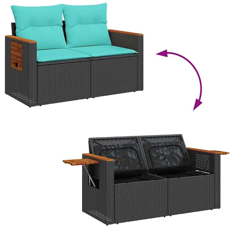 vidaXL Καναπές Κήπου 6 Τεμαχίων Μαύρο από Συνθετικό Ρατάν με Μαξιλάρια