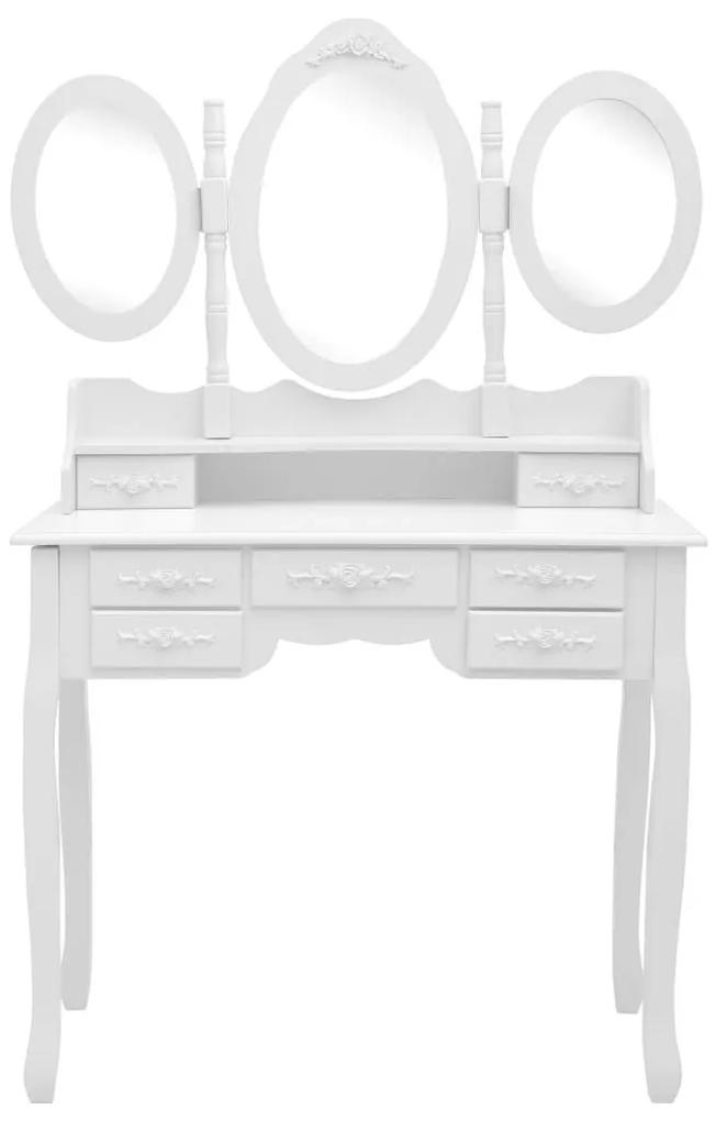 Μπουντουάρ με Σκαμπό και Αναδιπλούμενο Τριπλό Καθρέφτη Λευκό - Λευκό