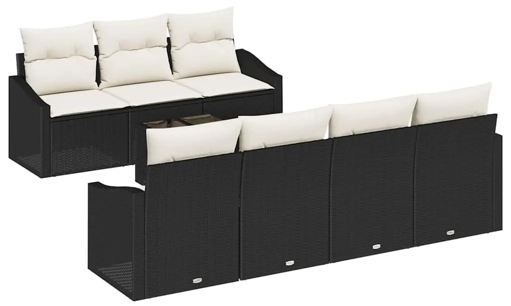 vidaXL Σετ Καναπέ Κήπου με μαξιλάρι 8 pcs Μαύρο, Κρέμα 55 x 55 x 37 εκ