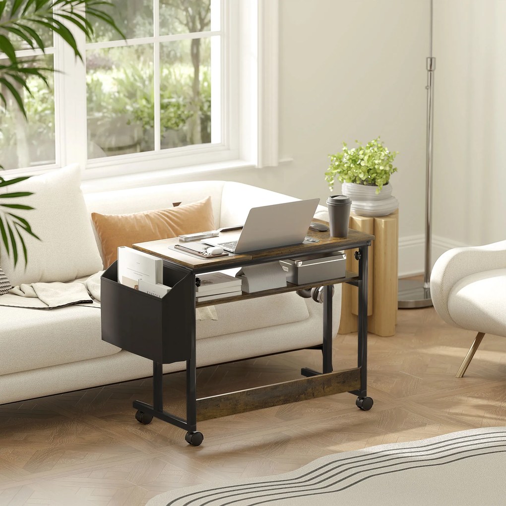 HOMCOM Ρυθμιζόμενο ύψος γραφείο με κλίση επιφάνειας εργασίας, τροχούς, ράφι αποθήκευσης, για γραφή, ανάγνωση, σχέδιο, καφέ