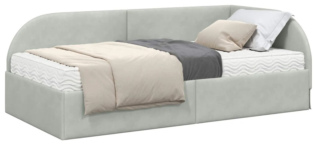 vidaXL Κρεβάτι γωνίας με στρώμα με κεφαλάρι 2 pcs Ανοιχτό γκρι Βελούδο