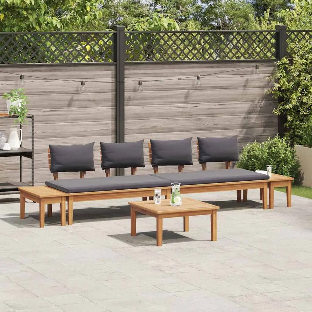 vidaXL Σετ Παγκάκι Κήπου 5 pcs Καφέ, Γκρί Πολυ rattan, βαμμένο ατσάλι