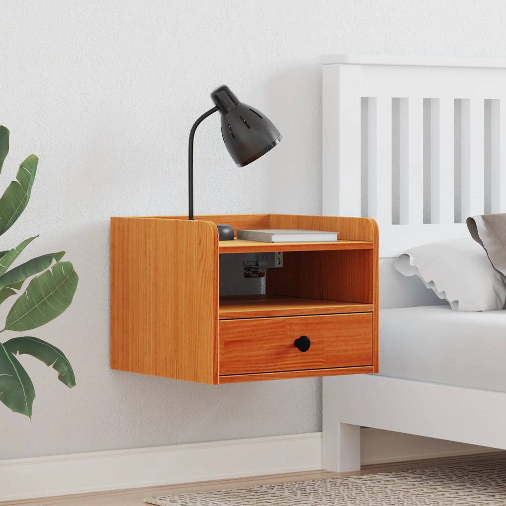 vidaXL Κομοδίνα με συρτάρι Επιτοίχιο 2 pcs Καφέ κεριού 38 x 36 x 29.5 εκ