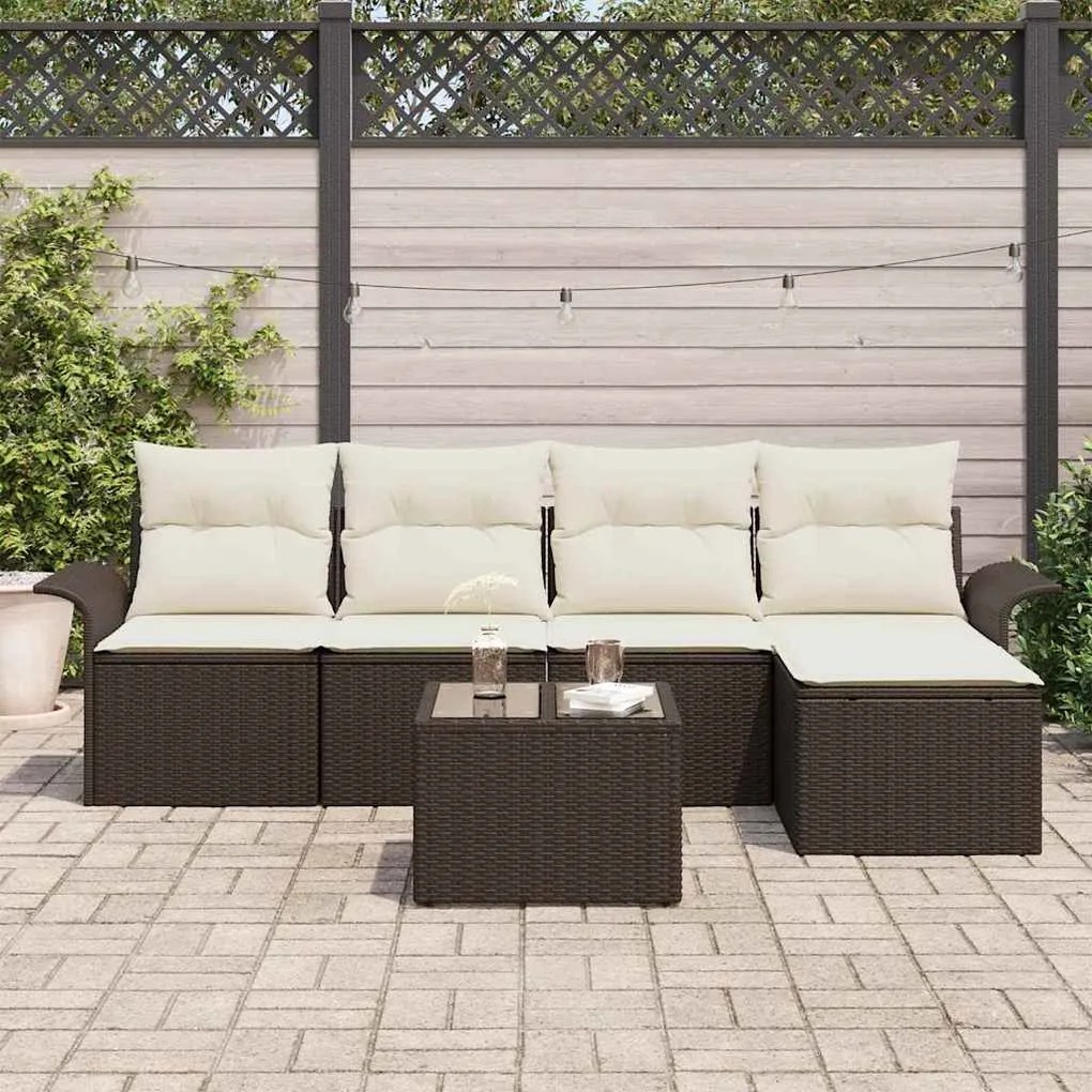 vidaXL Σετ Καναπέ Κήπου με μαξιλάρι 6 pcs Καφέ Πολυ ράταν