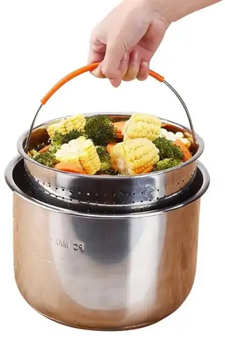 Izibizi SSST-IZB Καλάθι τηγανίσματος και ατμού, 3,8 l, Αποσπώμενη λαβή, Διαχωριστικό, Inox/πορτοκαλί