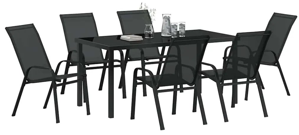 vidaXL Σέτ φαγητού για κήπο 7 pcs Μαύρο Textilene και ατσάλι