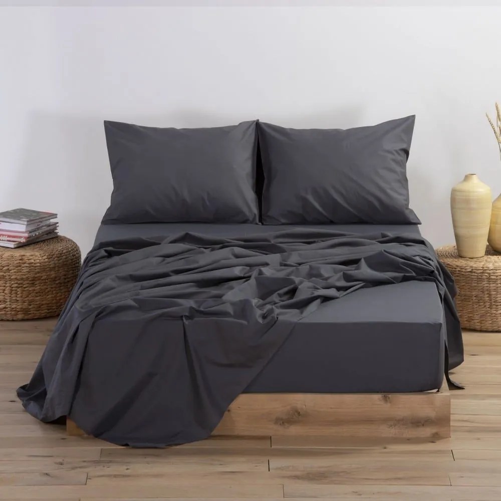 Σεντόνι Basic Με Λάστιχο Dark Grey Nef-Nef Διπλό 140x230cm 100% Βαμβάκι