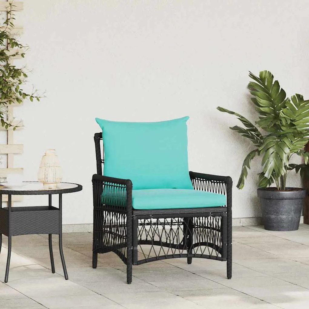vidaXL Καρέκλα Κήπου με Μαξιλάρια Μαύρη 60x70x78 εκ Ρατάν