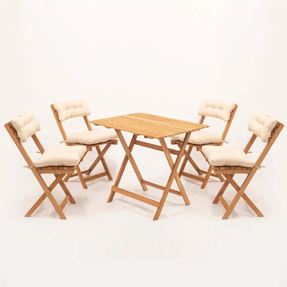 Τραπεζαρία Κήπου (Σετ 5Τμχ) 644MYD1152 80x60x72cm Natural-Cream 4 Θέσεων