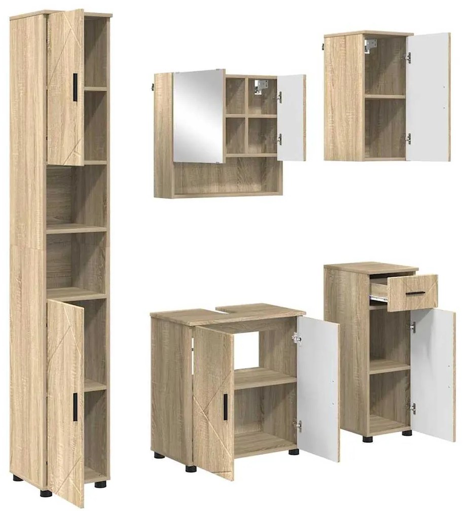 vidaXL Σετ Επίπλων Μπάνιου με πόρτα 5 pcs Sonoma Δρυς 61 x 35 x 64 εκ.