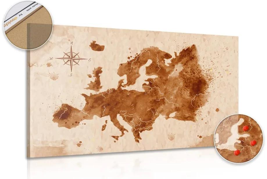 Εικόνα στον ρετρό χάρτη της Ευρώπης από φελλό - 120x80  wooden