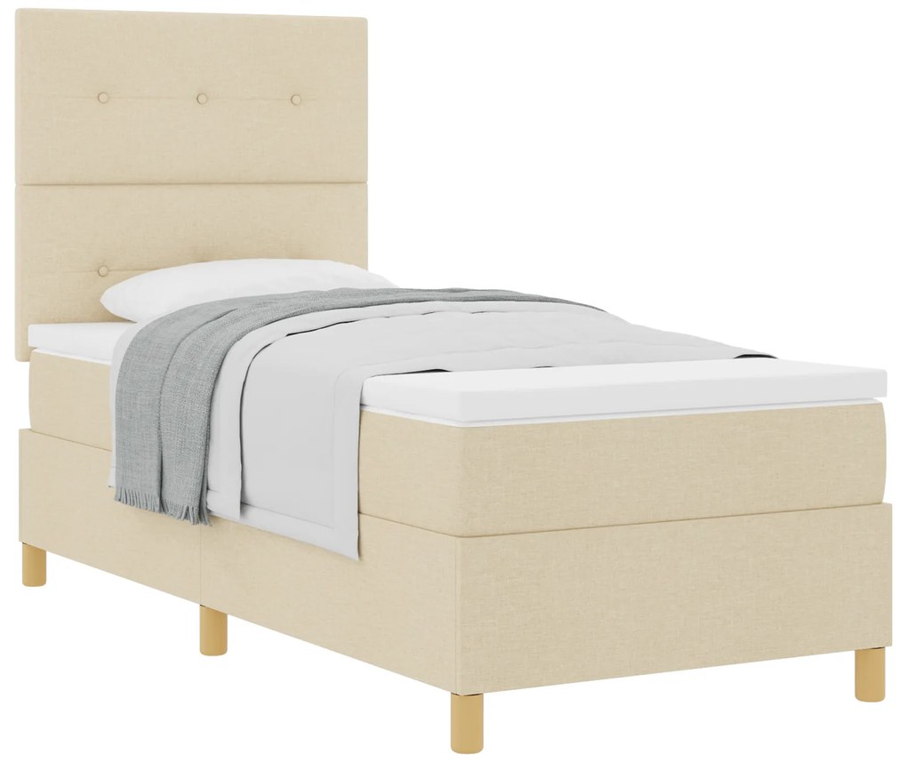 vidaXL Κρεβάτι με Ελατήριο και Στρώμα Κρεμ 100x200 cm Υφασμα