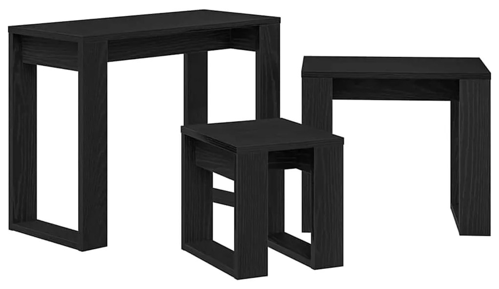vidaXL Ένθετα τραπέζια 3 pcs Μαύρη Οξυά Επεξεργασμένο ξύλο
