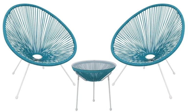 WOODWELL ACAPULCO Set Κήπου - Βεράντας: Τραπέζι + 2 Πολυθρόνες Μέταλλο Άσπρο / Rattan Μπλε Τραπ:Φ50x50cm - Πολ:73x76x89cm Ε245,Α3S