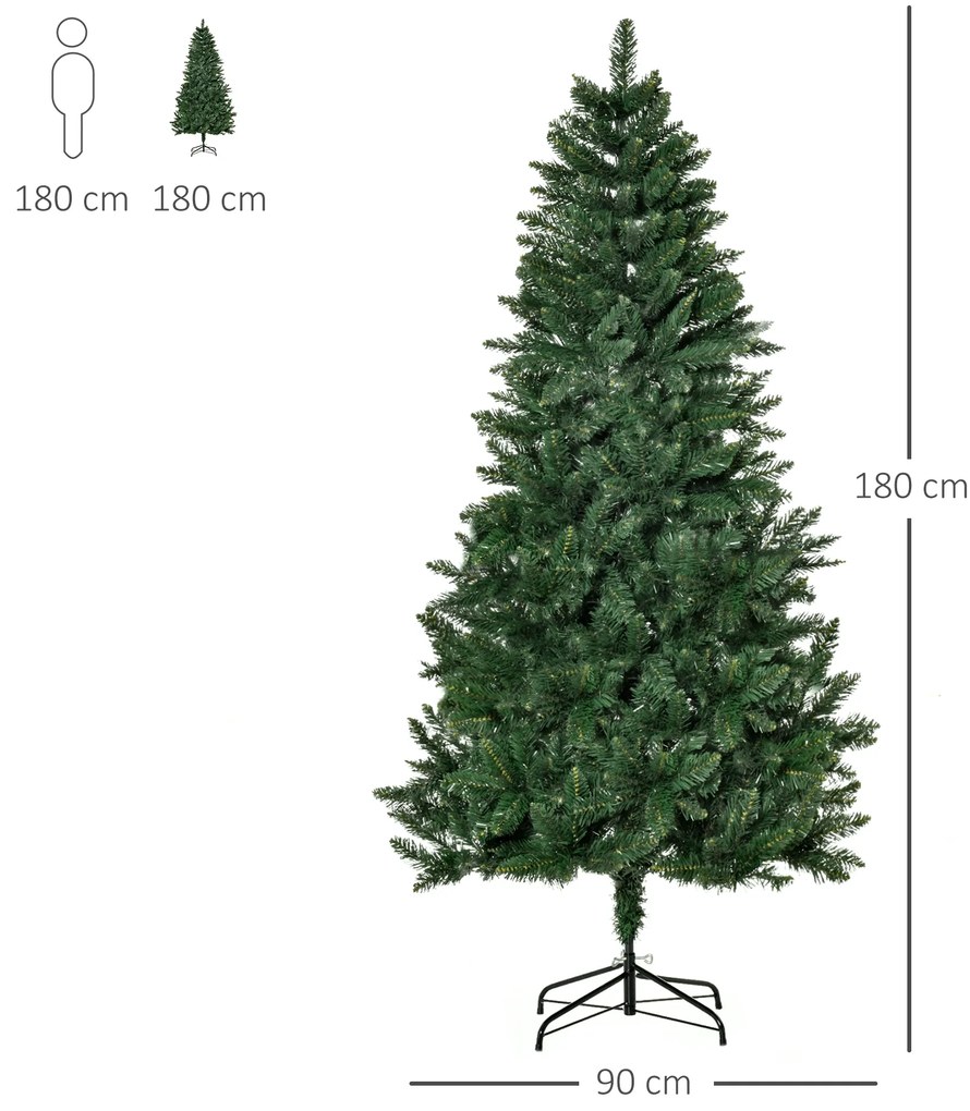 HOMCOM Τεχνητό Χριστουγεννιάτικο Δέντρο 180 εκ. Πεύκο Τεχνητό με 724 Κλαδιά Μεταλλική Βάση για Εσωτερικούς Χώρους
