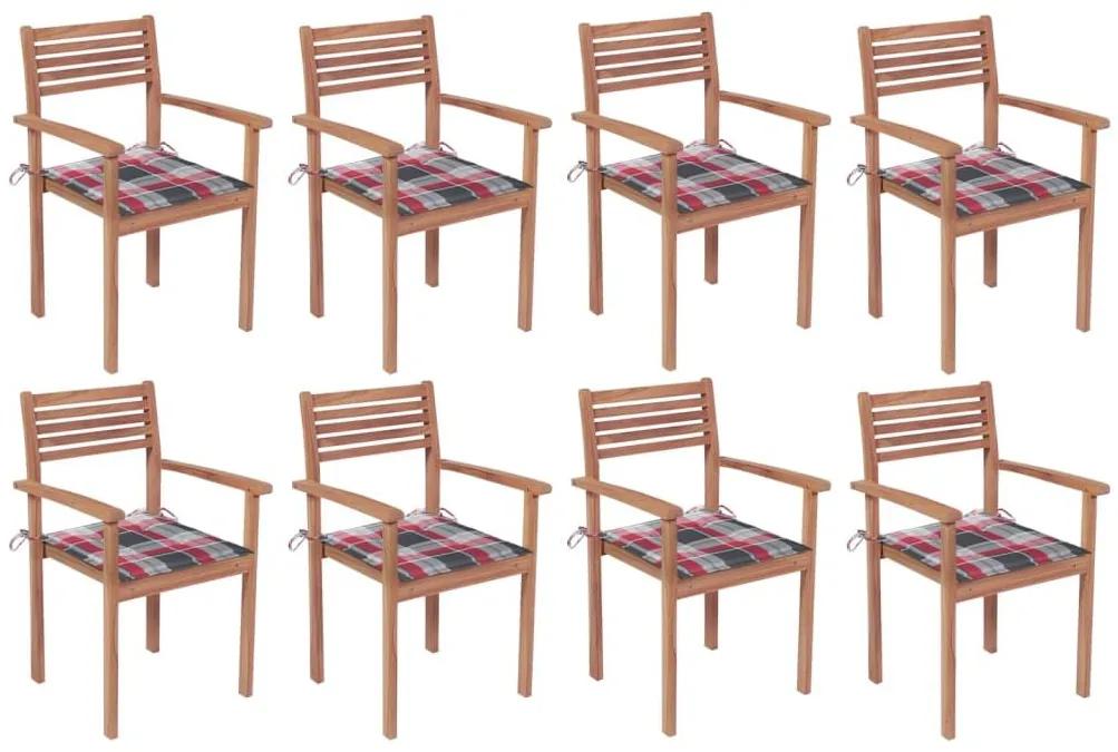 Καρέκλες Κήπου Στοιβαζόμενες 8 τεμ. Μασίφ Ξύλο Teak &amp; Μαξιλάρια - Καφέ