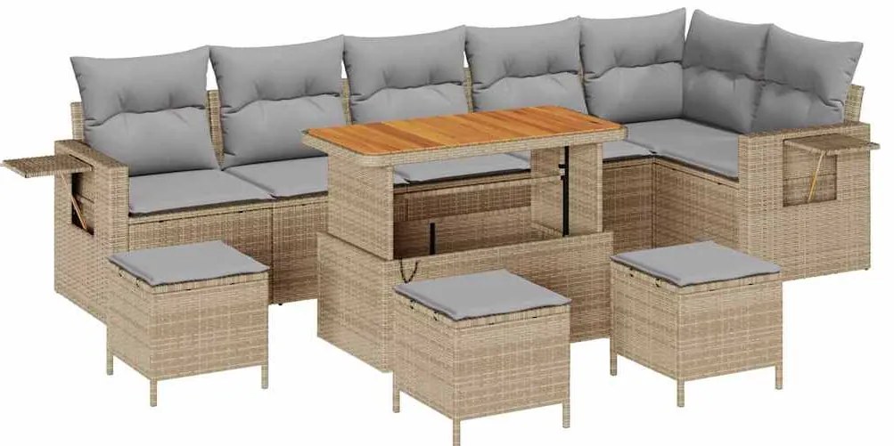 vidaXL Σετ Καναπέ Κήπου Ρυθμιζόμενο ύψος 10 pcs Μπεζ συνθετικό ρατάν