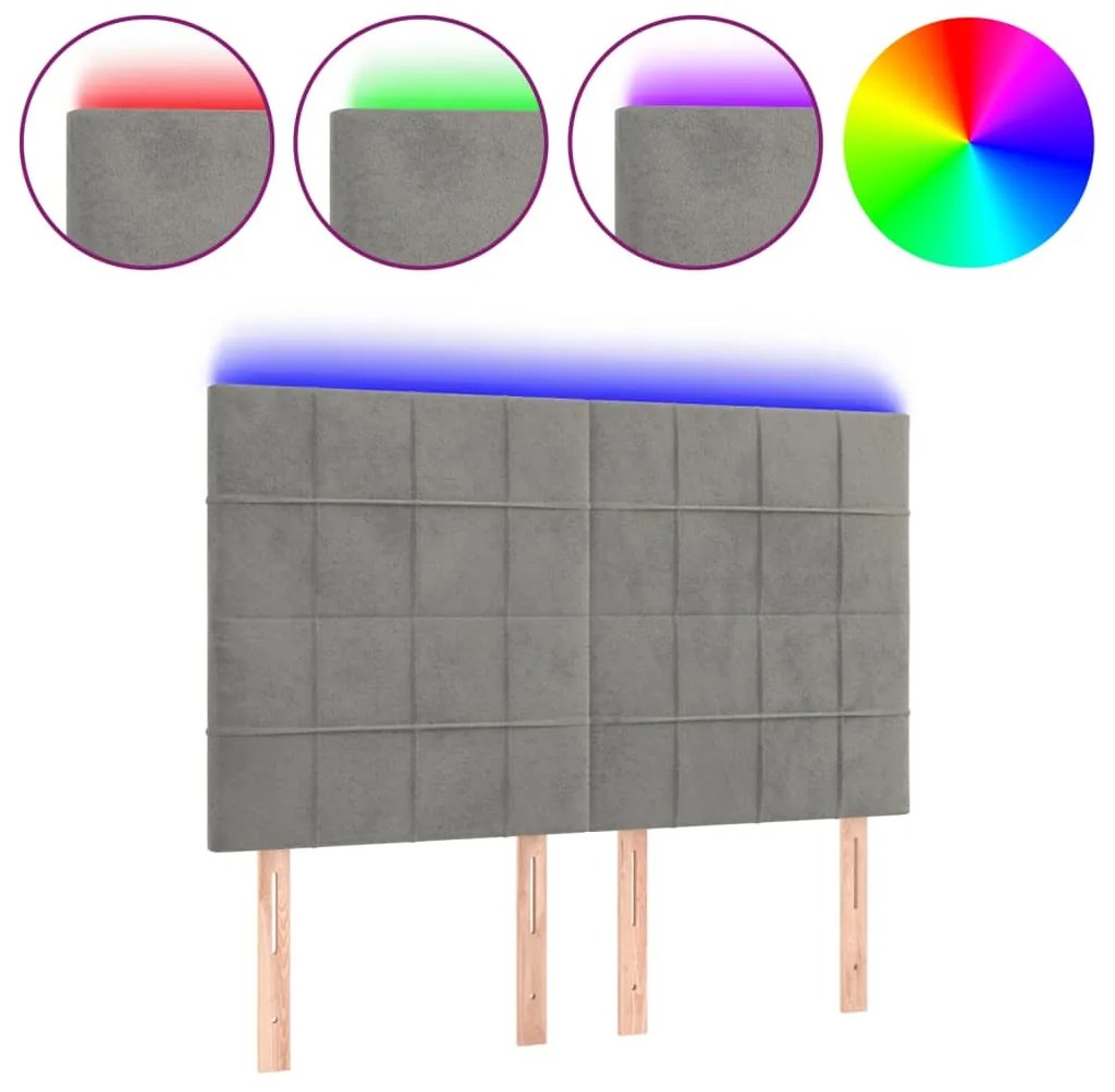 vidaXL Κεφαλάρι Κρεβατιού LED Ανοιχτό Γκρι 144x5x118/128 εκ. Βελούδινο