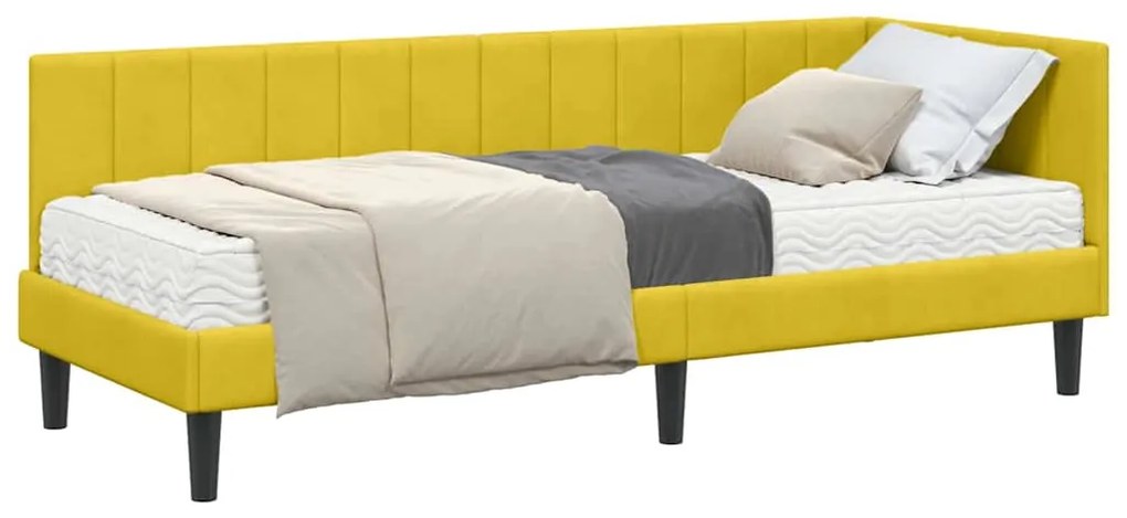 vidaXL Κρεβάτι γωνίας με στρώμα με στρώμα 2 pcs Κίτρινο Βελούδο