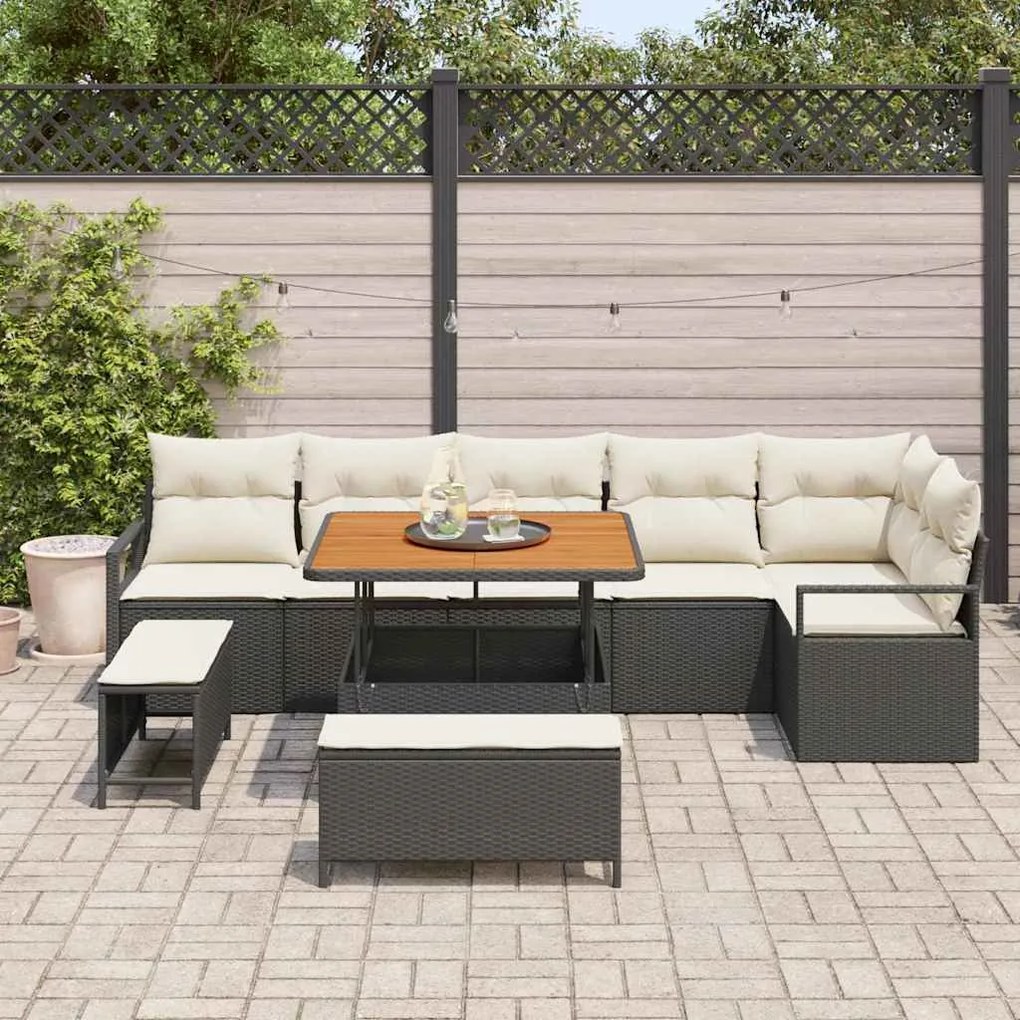 vidaXL Σετ Καναπέ Κήπου με μαξιλάρι 9 pcs Μαύρο Πολυ ράταν