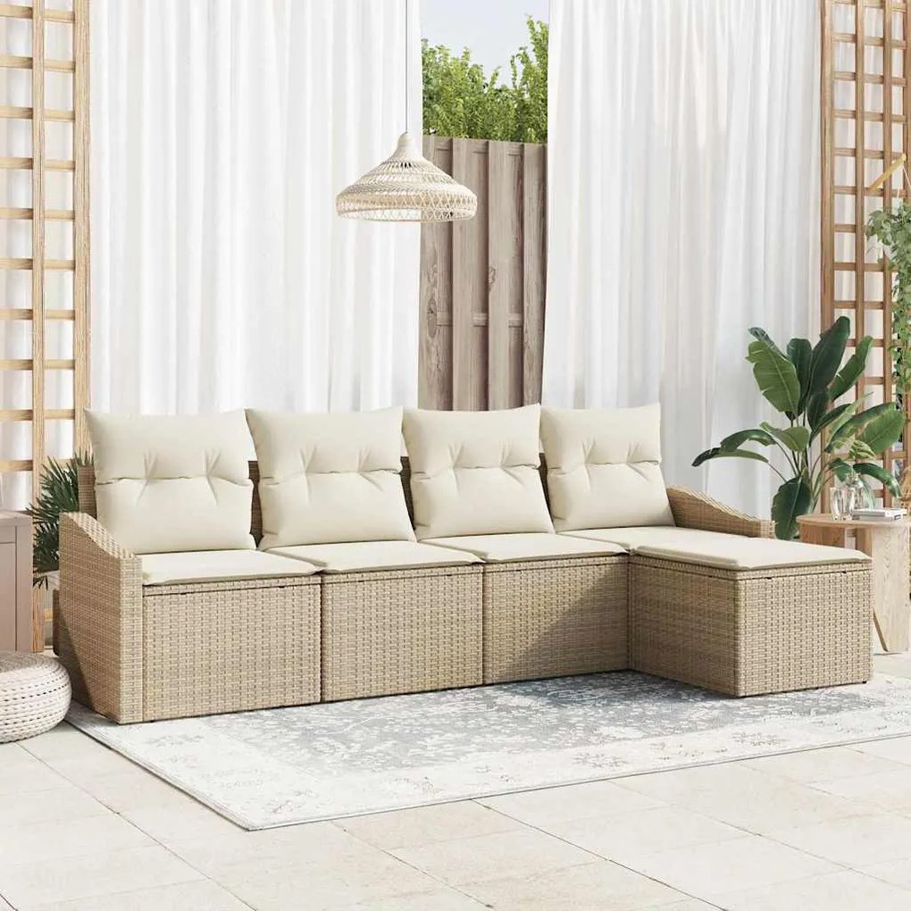 vidaXL Σετ Καναπέ Κήπου 5 pcs Μπεζ Πολυ ράταν