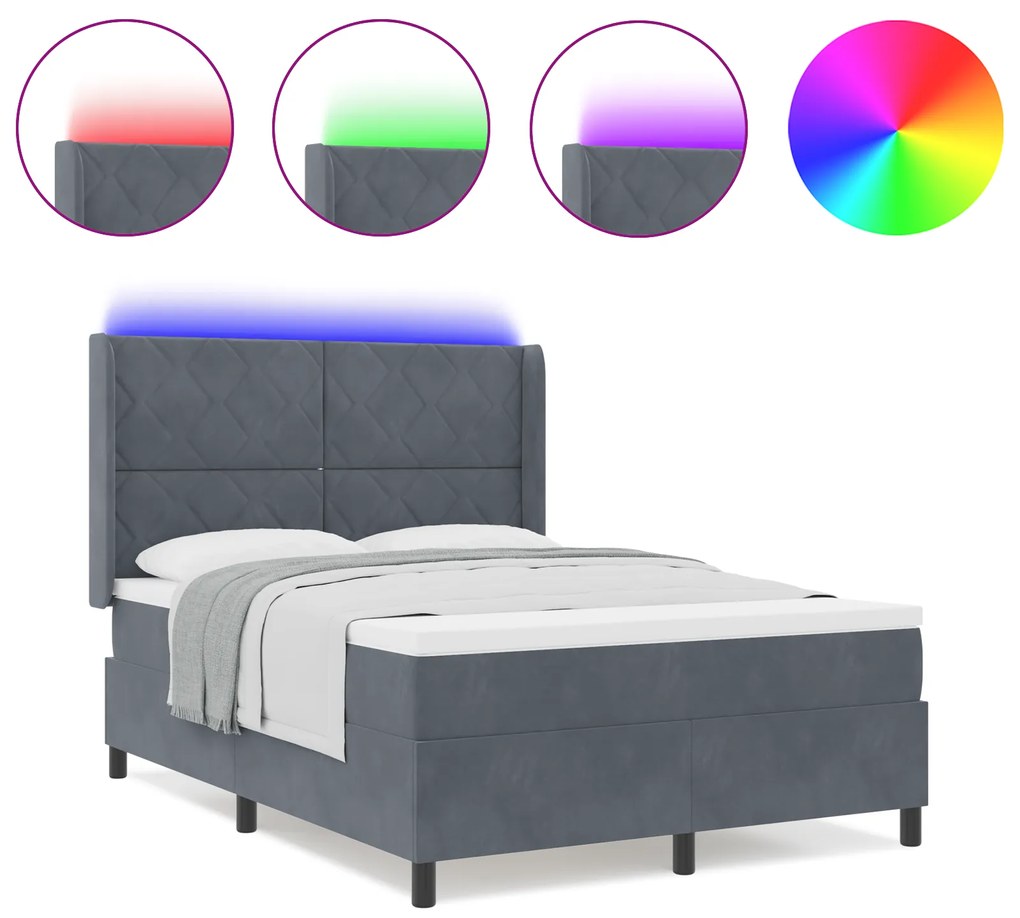 vidaXL Κρεβάτι με Στρώμα & Φωτισμό LED Γκρι Σκούρο 160x200 εκ Βελούδο